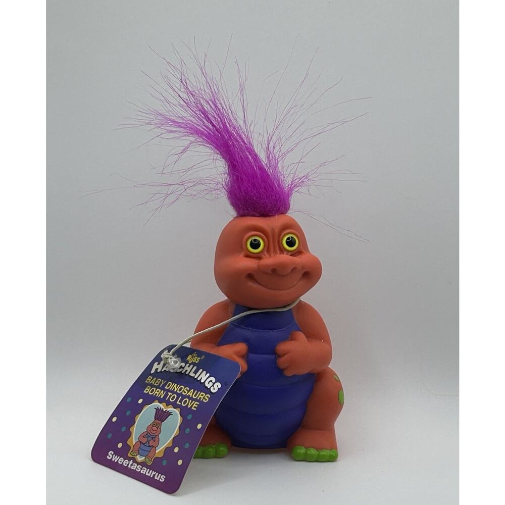 Vtg Russ Troll Hatchlings Baby Dinosaurs Sweetasaurus Orange/Pink/Green